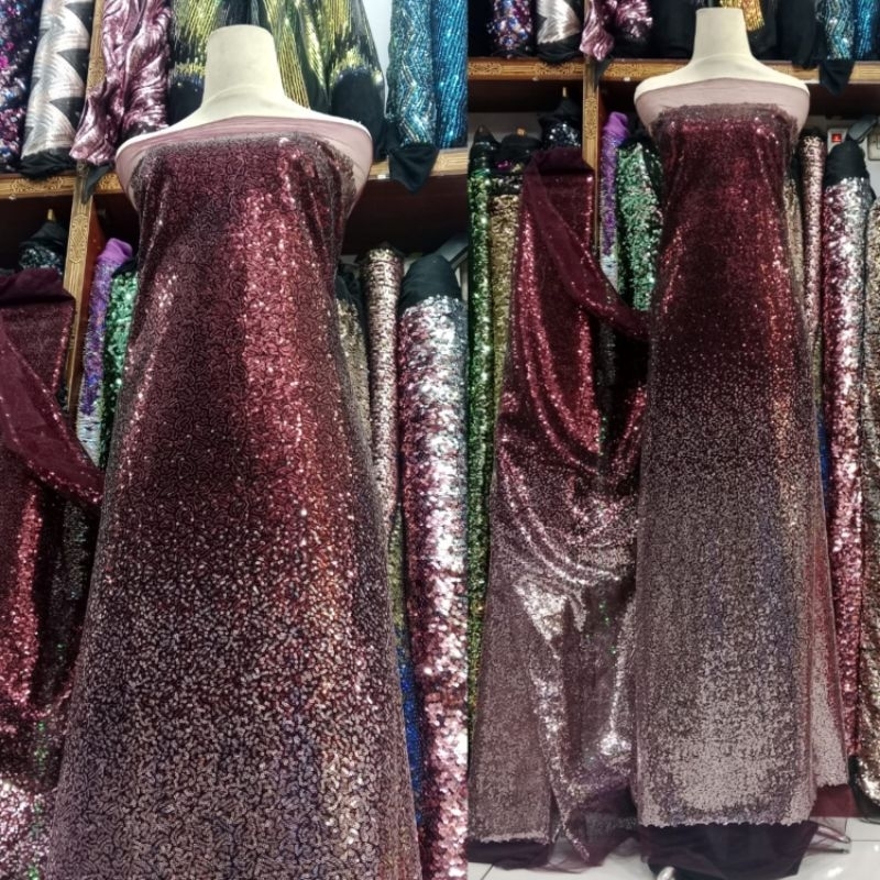 Bahan Kain Tulle Seribu Payet Gradasi Terbaru