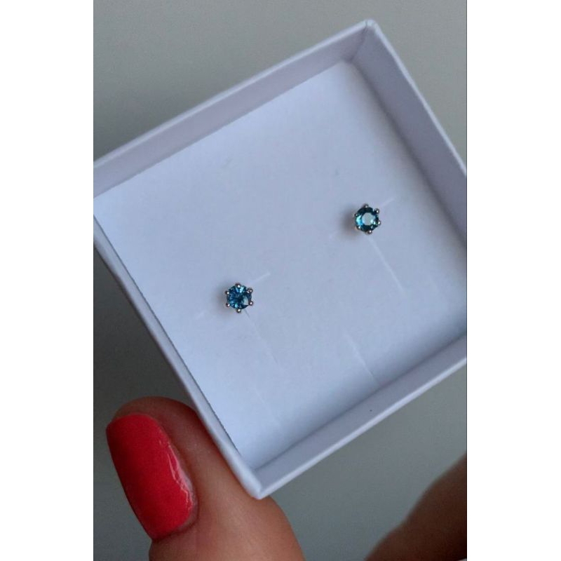 Anting Emas Permata Zircone Biru laut