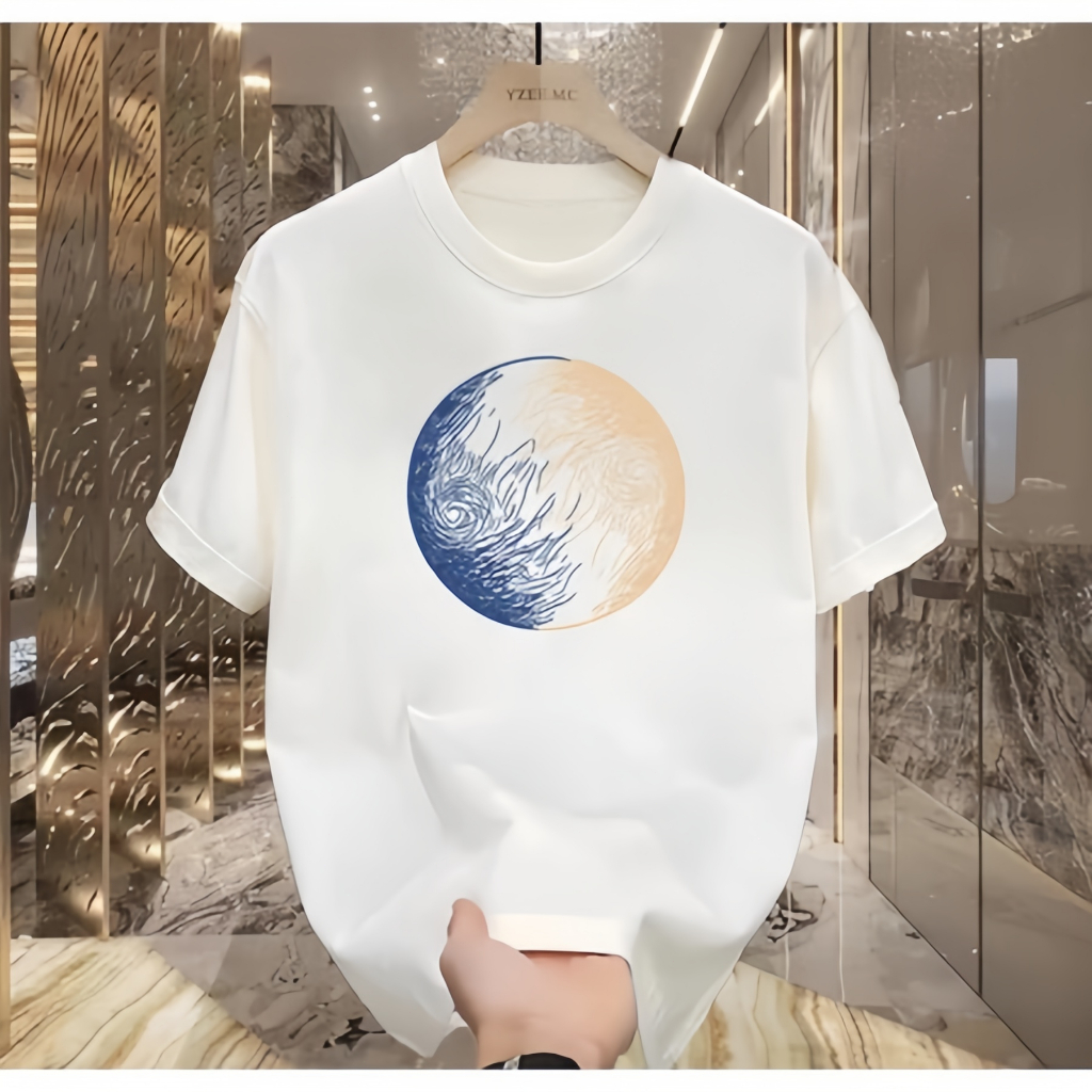 （COD）MLBLVC Kaos Pasangan Trendy 2025: Desain Unik dengan Bola Angka Cetakan Dua Warna di Kaos Putih