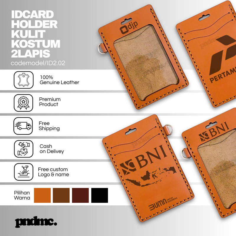 

ID2.02/PNDMC. Name tag id card holder kulit satuan gratis custom nama dan logo untuk pria wanita