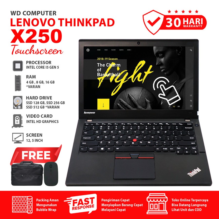 Laptop Lenovo Thinkpad X250 Touchscreen Core I5 Gen 5 I Ram 8 Gb Ssd 512 Gb I Bonus Mouse Dan Tas