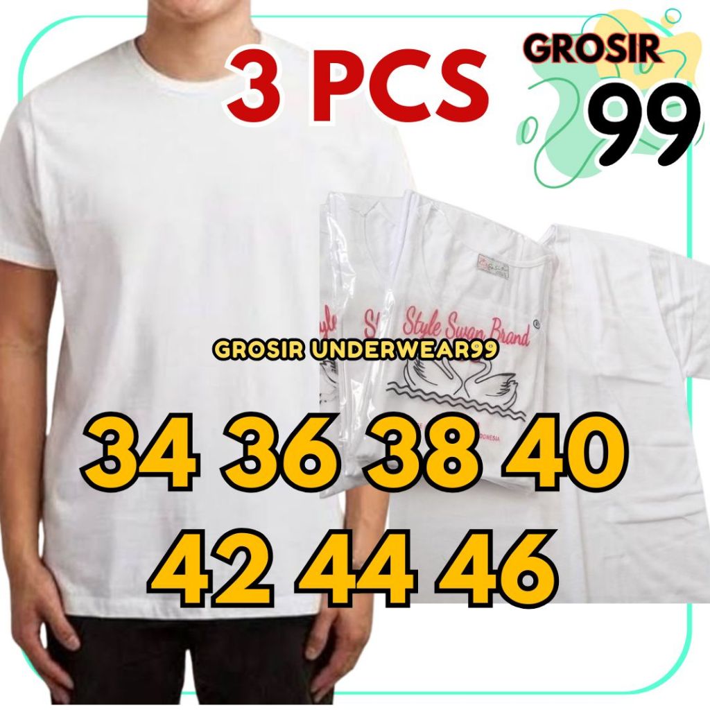 TERLARIS 3 Pcs Kaos Oblong Pria Polos Swan Brand Dunia Swans Katun Adem GROSIR99
