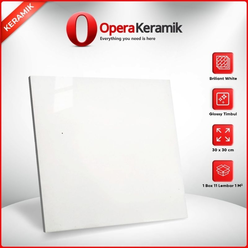 Keramik Putih Polos Glossy 30x30 Brilliant White/ Artic