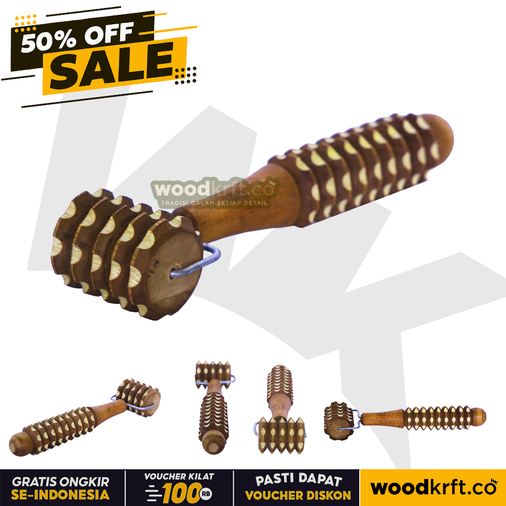 WOODKRFT.CO ALAT PIJAT TERAPI ROLL BESI GENGGAM 2 IN 1 MURAH REFLEKSI SARAF KAYU KESEHATAN UNTUK BAD