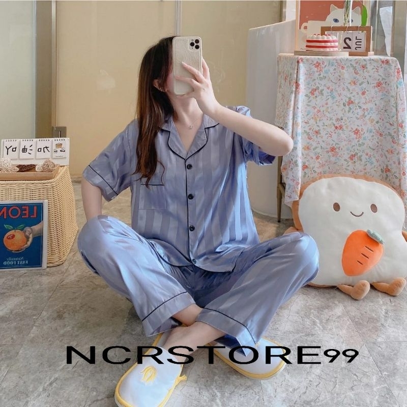 baju tidur piyama salur cp satin lembut terkini ukuran abg _ jumbo