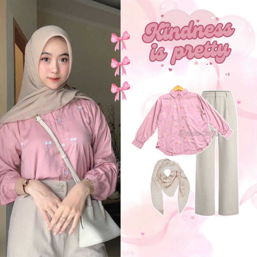 Deluna Outfit - One Set Outfit Wanita Hijab Korean Style 3 In 1 Set HIjab OOTD Buat Kuliah Hangout H