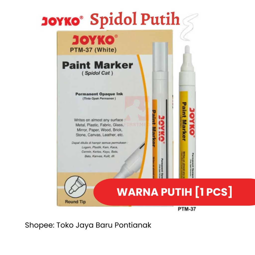 

SPIDOL PUTIH MARKER PUTIH EMAS SILVER / SPIDOL TINTA PUTIH EMAS SILVER Joyko WHITE SILVER GOLD Marker Spidol Permanen Warna PUTIH / Spidol Permanen Putih Anti Air
