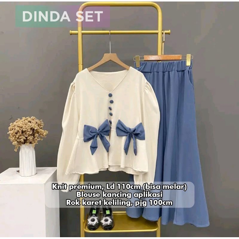 Dinda set bahan knit premium Dress wanita muslimah Gamis baju midi muslim gaun lebaran oneset hijab 