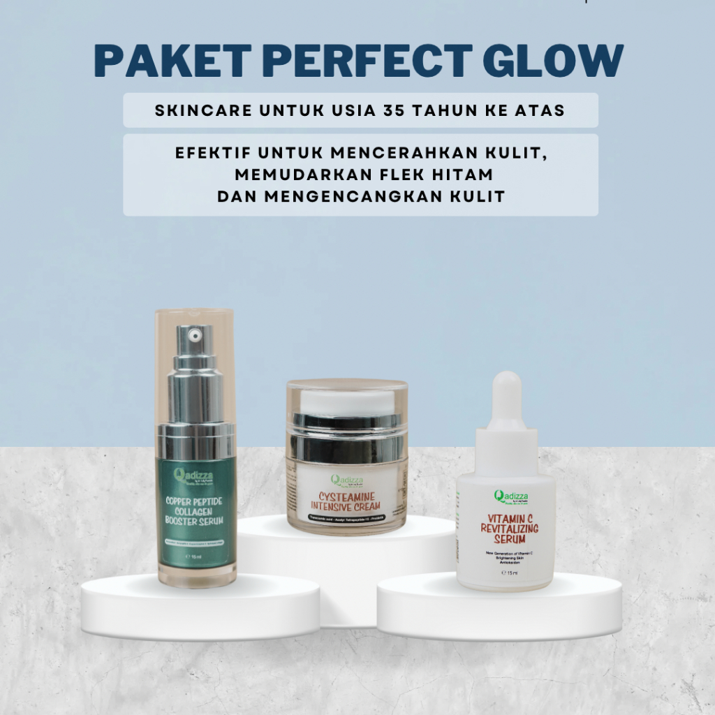 QADIZZA PAKET PERFECT GLOW (CYSTEAMINE WHITE + VITAMIN C SERUM + COPPER PEPTIDE)