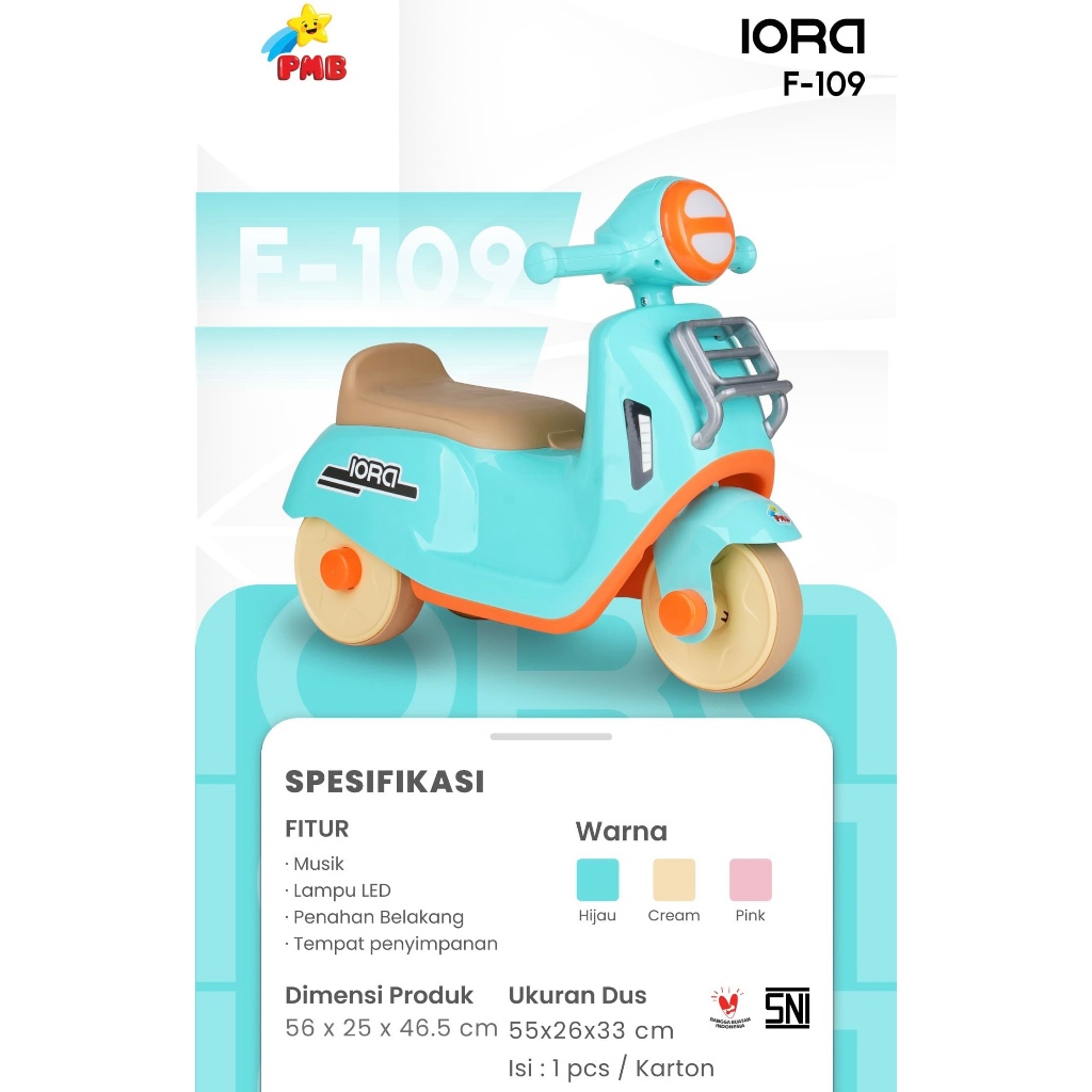 Motor Anak Vespa Balance Bike Mainan Anak Dorong IORA F109 Vespa Mainan Anak Bisa Dinaiki F-109