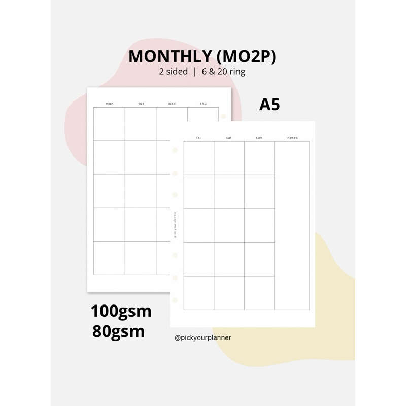 

A5 6 ring 20 ring monthly planner refill binder