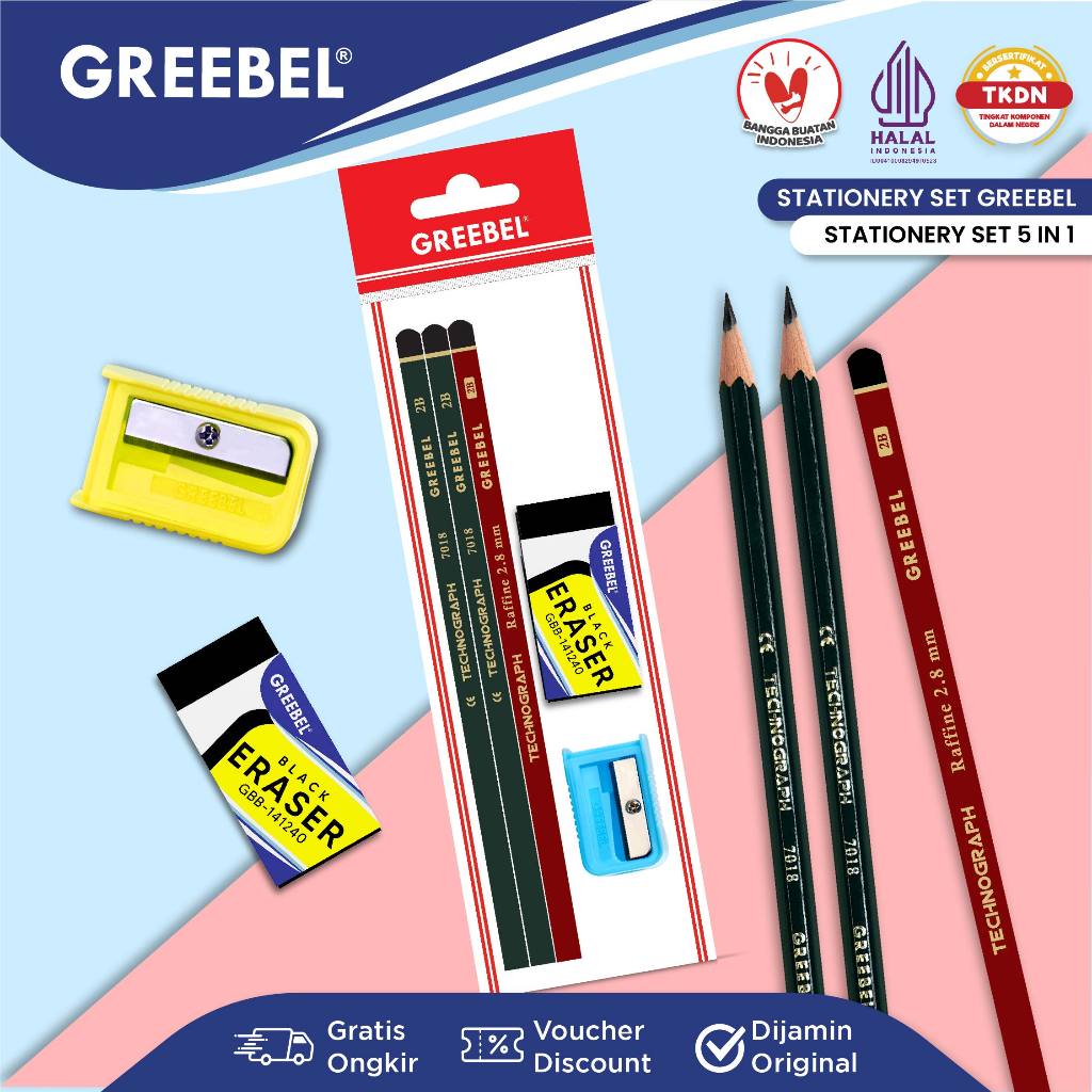 

GREEBEL Pensil Set Alat Tulis Anak Sekolah (STATIONERY SET 5 IN 1) / Stationery Set Paket Alat Tulis