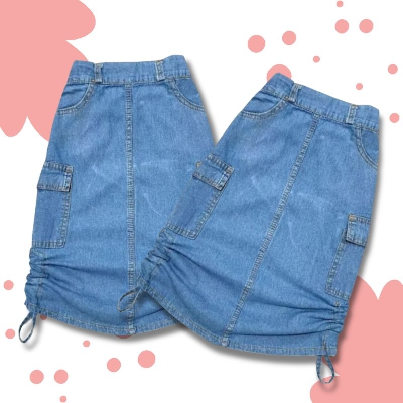 Rok Cargo Serut Jeans Anak Perempuan / Rok Denim Anak