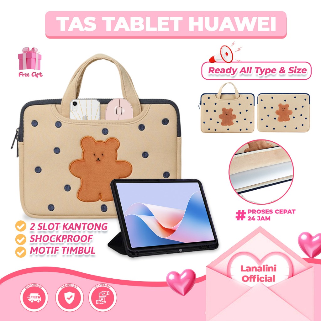 Tas Jinjing Tablet HUAWEI MediaPad M3 M1 M5 Pro T3 T5 8 10 inch Sleeve Tab Case Polkadot Kartun Cute