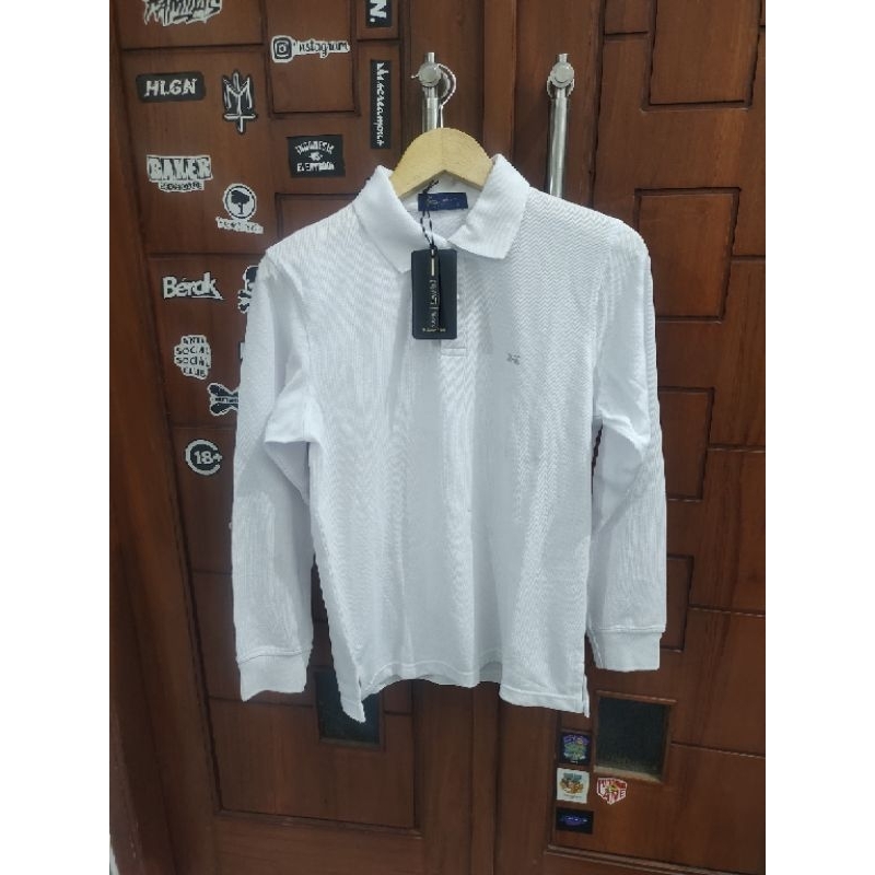Kaos Kerah Hassenda Lengan Panjang Polos Putih Slim Fit, 100% Original & Murah