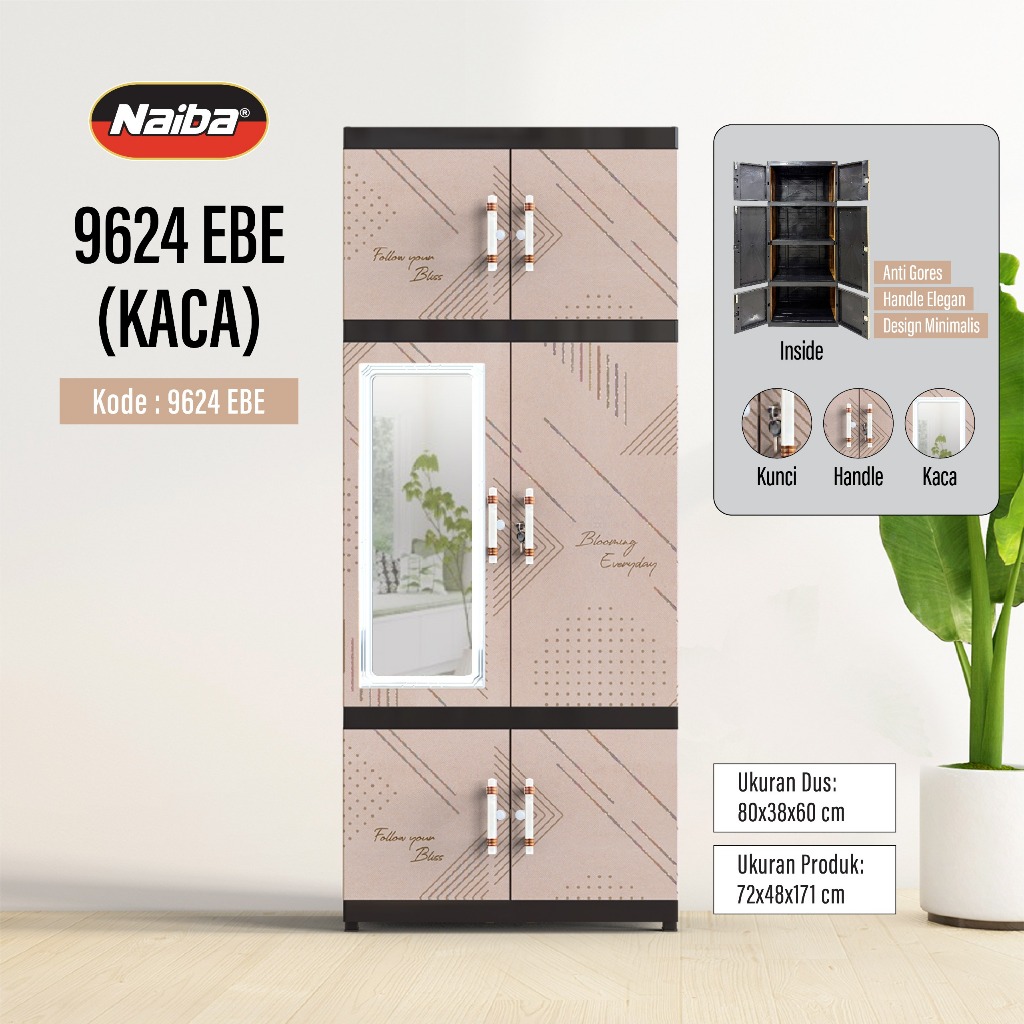 NAIBA - Lemari Pakaian Plastik 4 Susun Naiba Pro - Mirror (INSTANT)