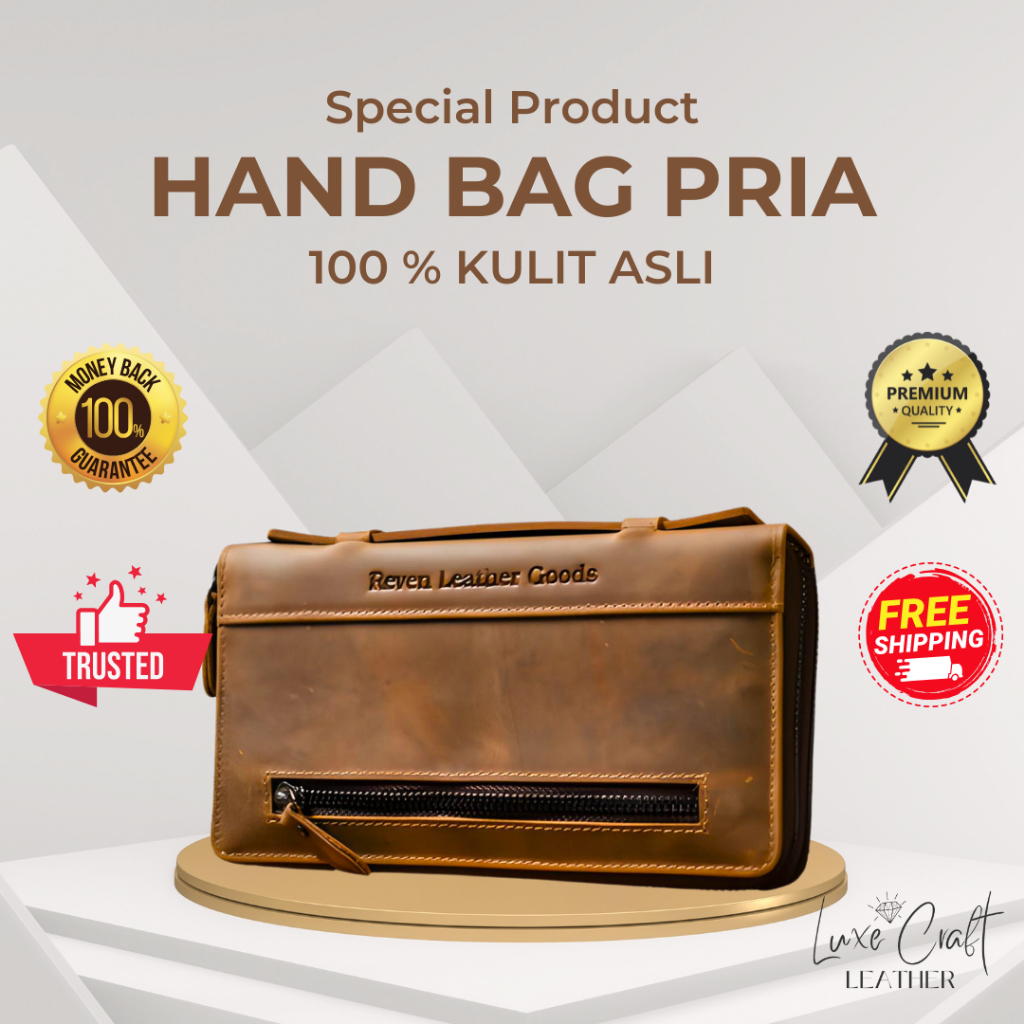 Tas Clutch Hand Sling Bag Kulit Asli Pria Premium Branded Vintage Travel Organizer Keren RE-BEN