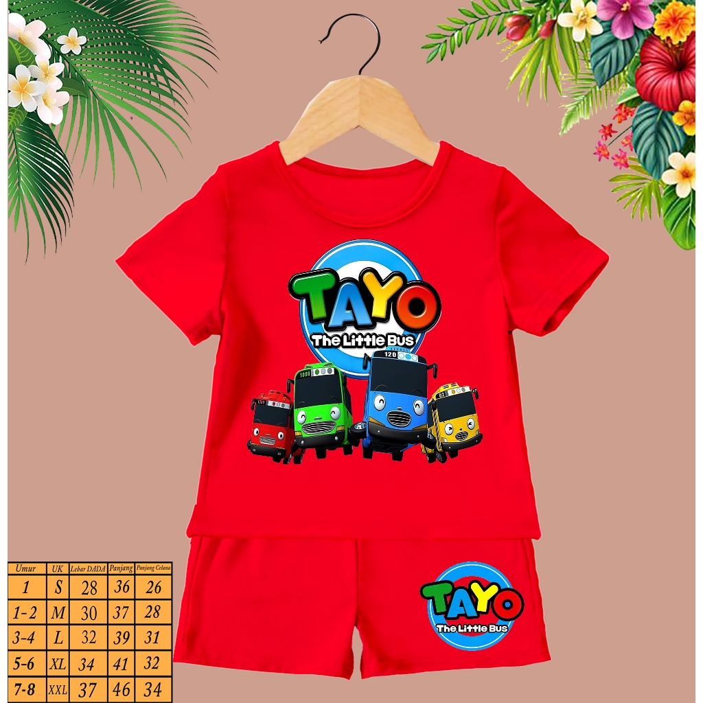 Setelan Kaos Anak TAYO | Setelan Unisex | Bahan Rayon Sangat Lembut | TAYO