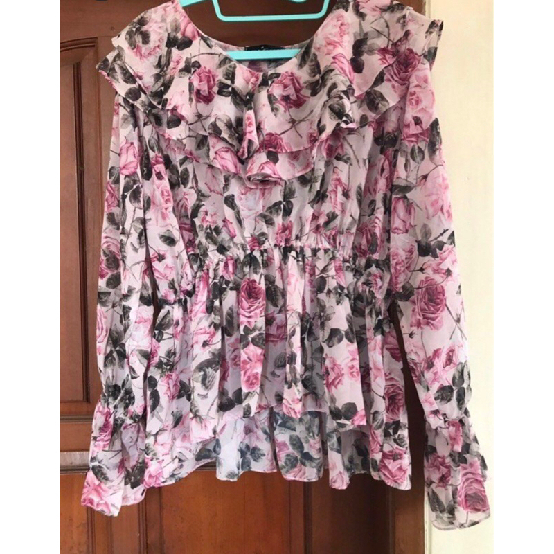 blouse ruffle chiffon import korea / korean top sifon