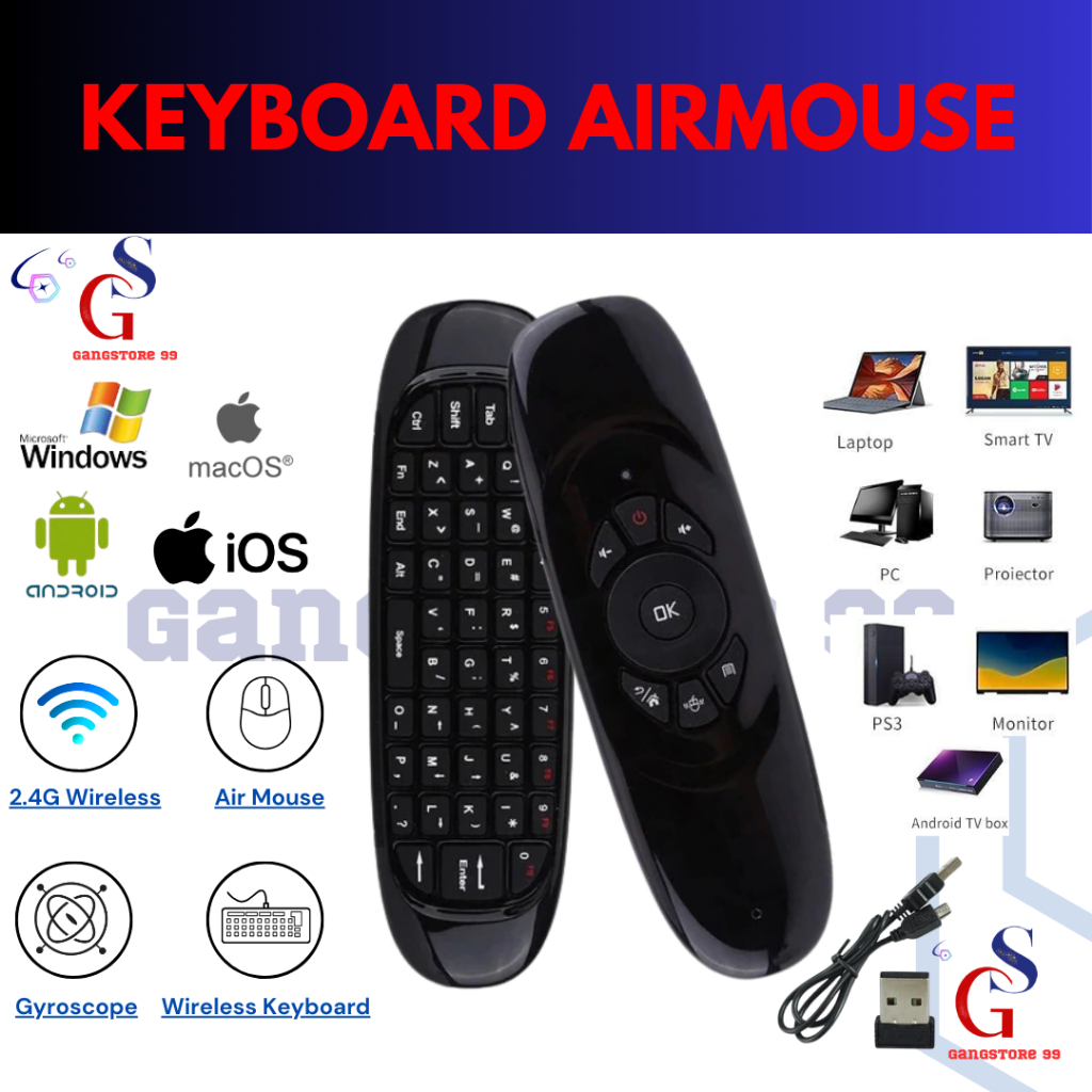Air Remote Mouse Wireless Keyboard C120 2.4 Ghz untuk TV BOX Laptop Smart TV Remot Gyroscope Keyboar