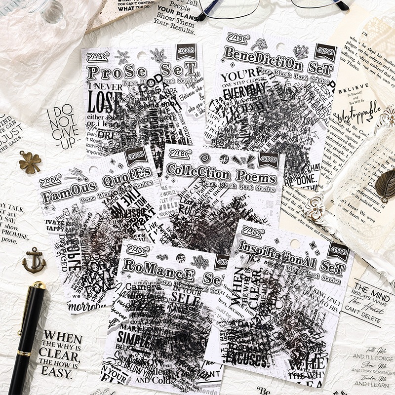 

[Artopia] 40pcs Sticker Quotes CHSR Stiker Kata Huruf Kalimat Hitam Putih