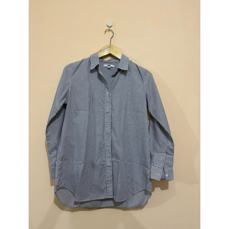 Preloved/Thrift Kemeja Stripe Biru/Abu Uniqlo Korean Style