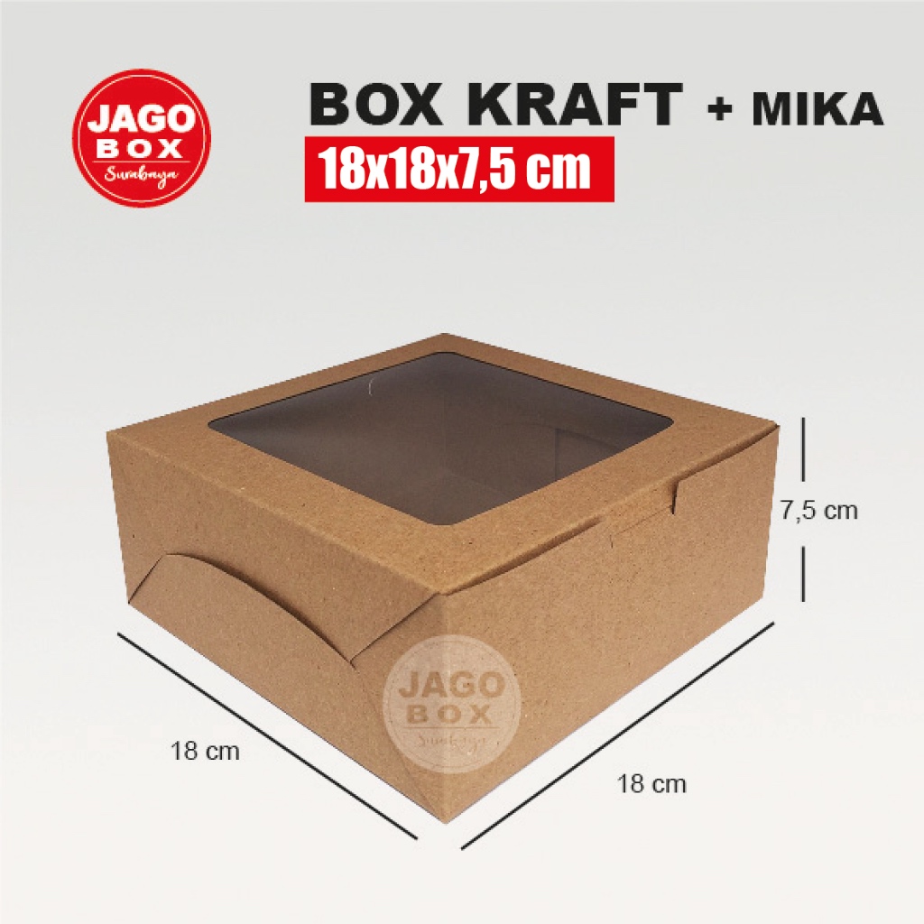 

Box Kotak Dos Nasi Kue Snack Kraft 18 x 18 x 7,5 cm Jendela Mika