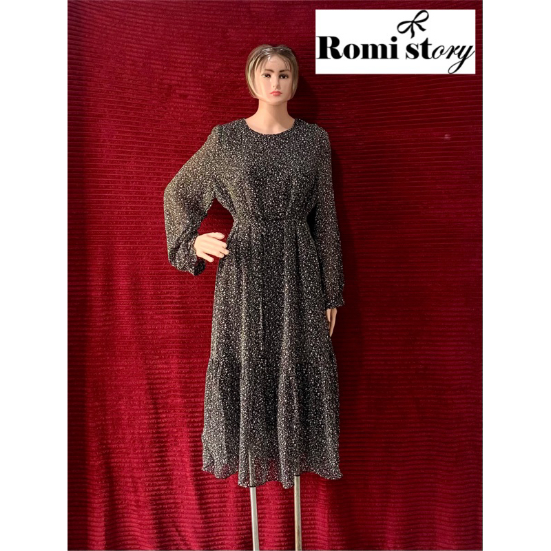 VINTAGE DRESS CORAK WANITA HITAM BRAND ROMI STORY