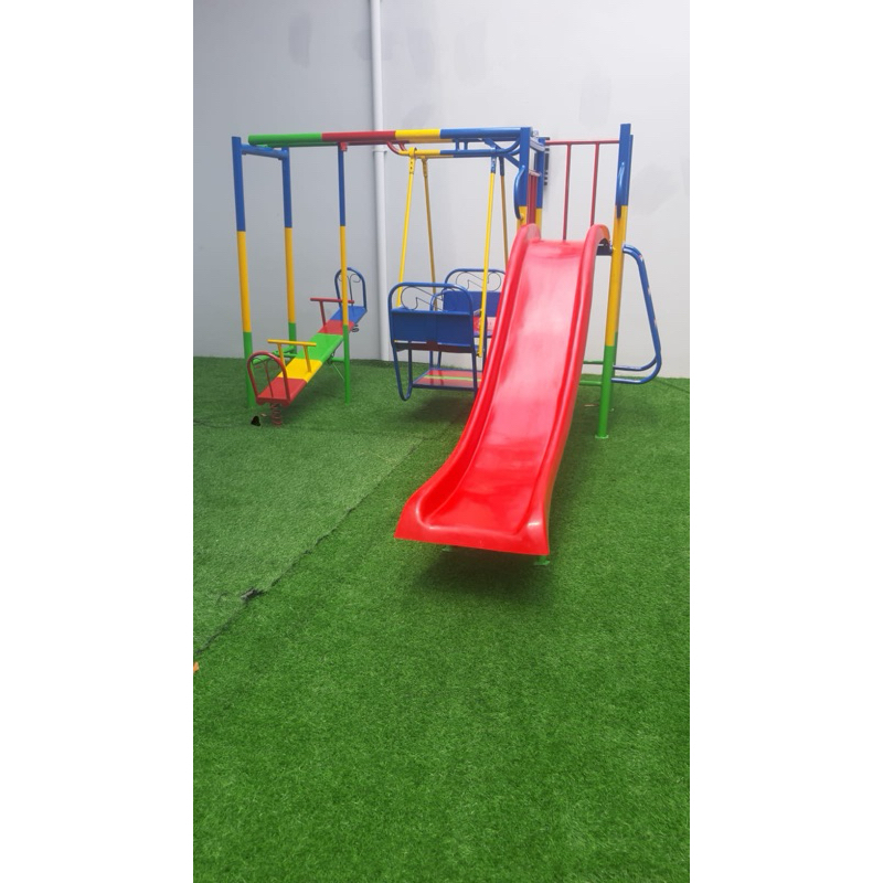 murah mainan anak outdoor bahan besi dan perosotan fiber satu set tiga mainan