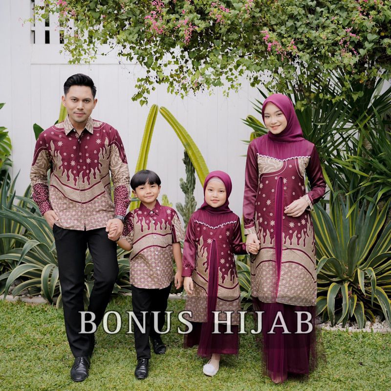 COUPLE BATIK GAMIS RAHAYU SAGE & BURGUNDY  BAJU BATIK COUPLE MODERN