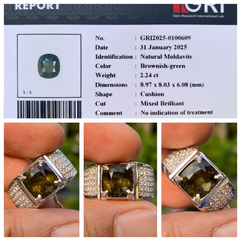 Natural 2.24ct moldavite batu meteor asli memo gri