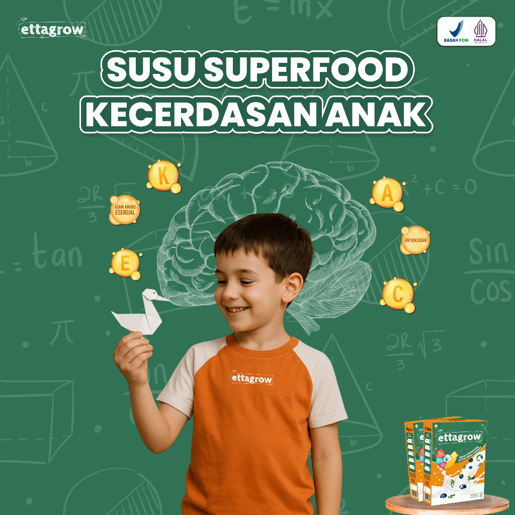 

Dukung Kecerdasan Otak Optimal - Ettagrow Susu Superfood Anak Rasa Blueberry 200gr Original 100%