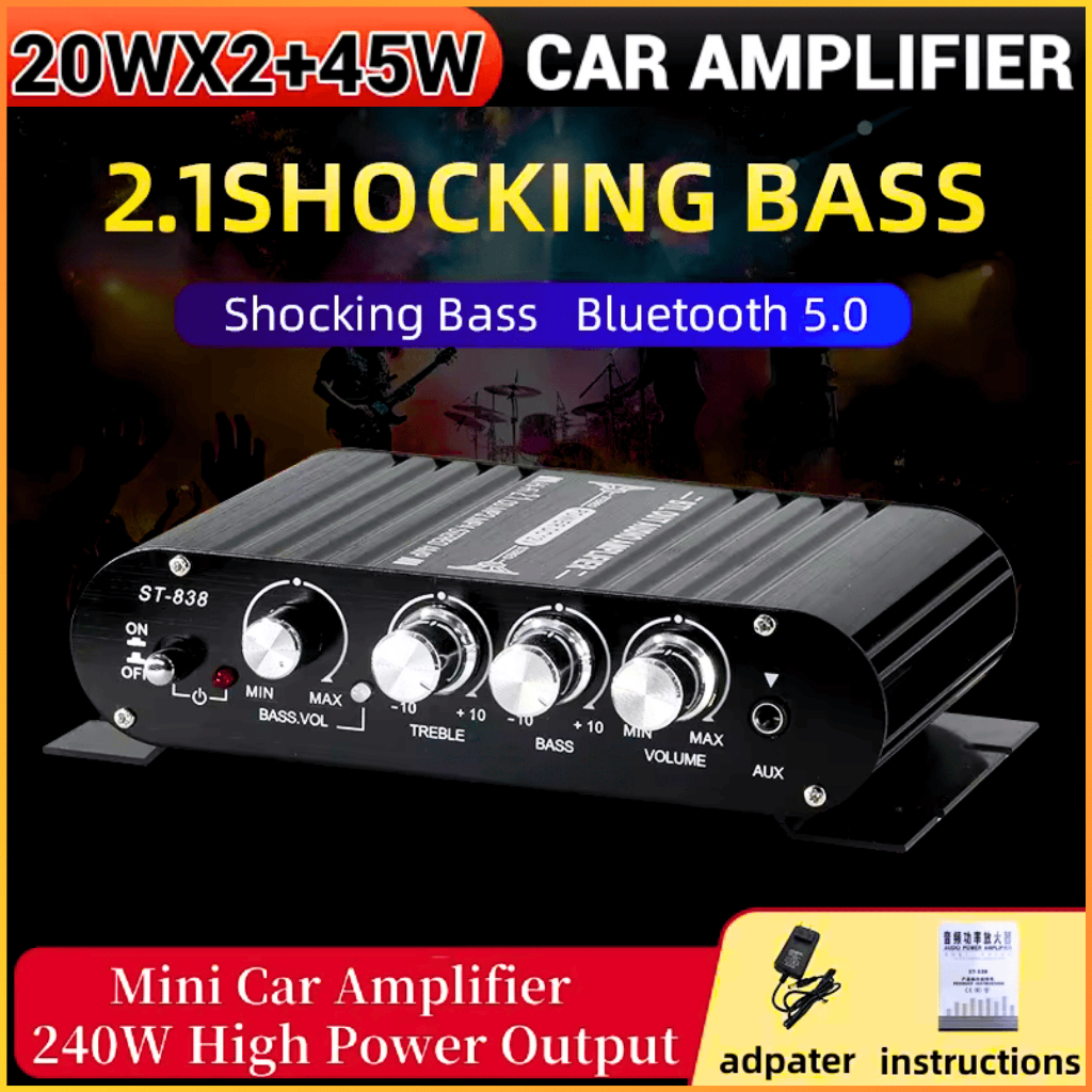 COD LVPIN Ampli Amplifier Super Bass 12V HiFi Stereo Treble Bass Booster Mini Mobil Rumahan ST-838