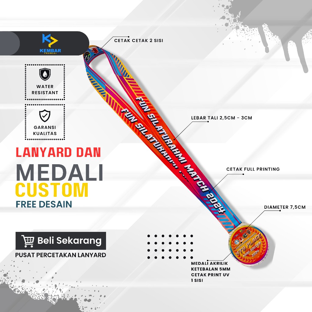

Medali Kejuaraan Print UV Custom+ Lanyad Sublim Custom