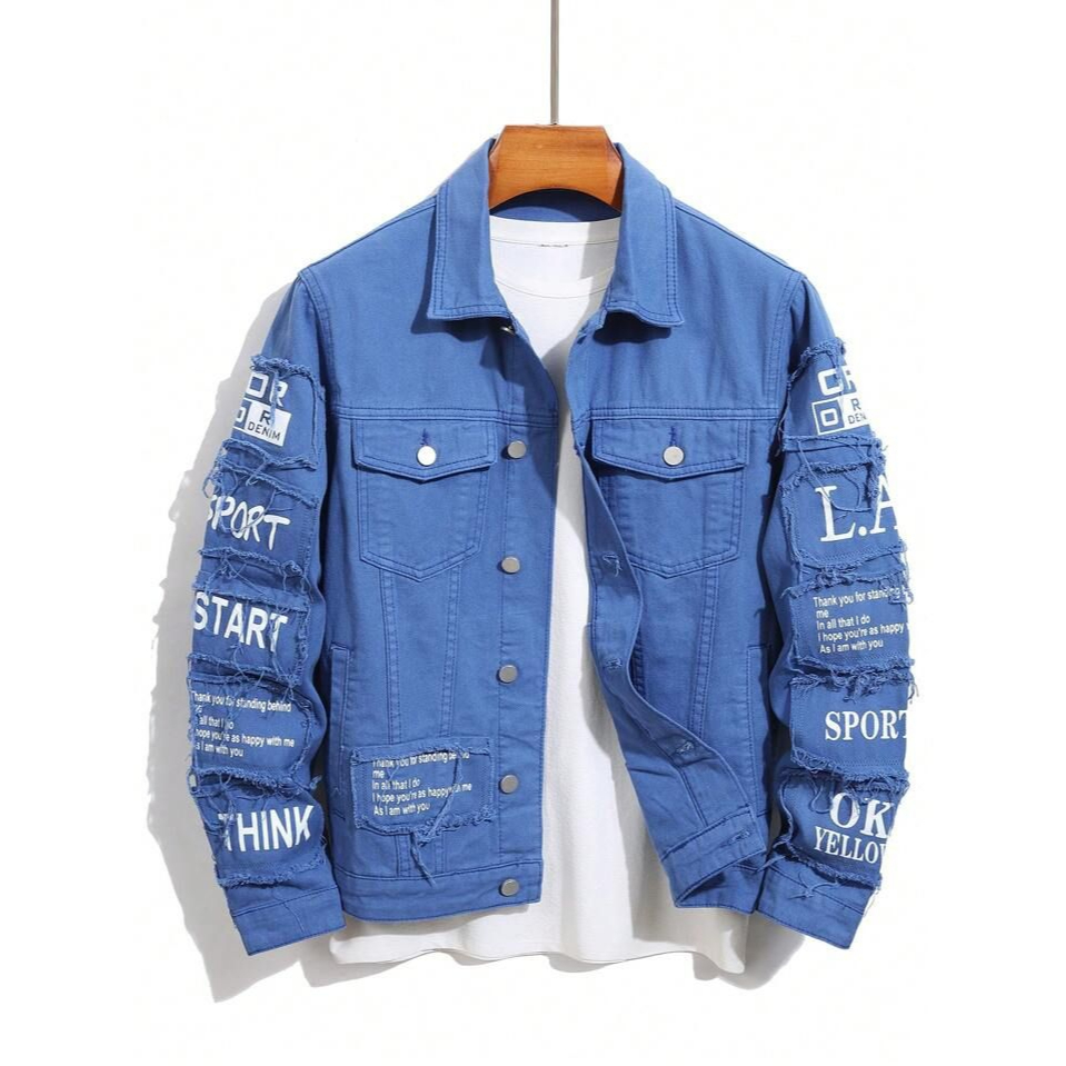 jaket jeans pria terbaru 2025/jaket pria termurah/ jaket jeans pria motif emblem terbaru/ jaket pria