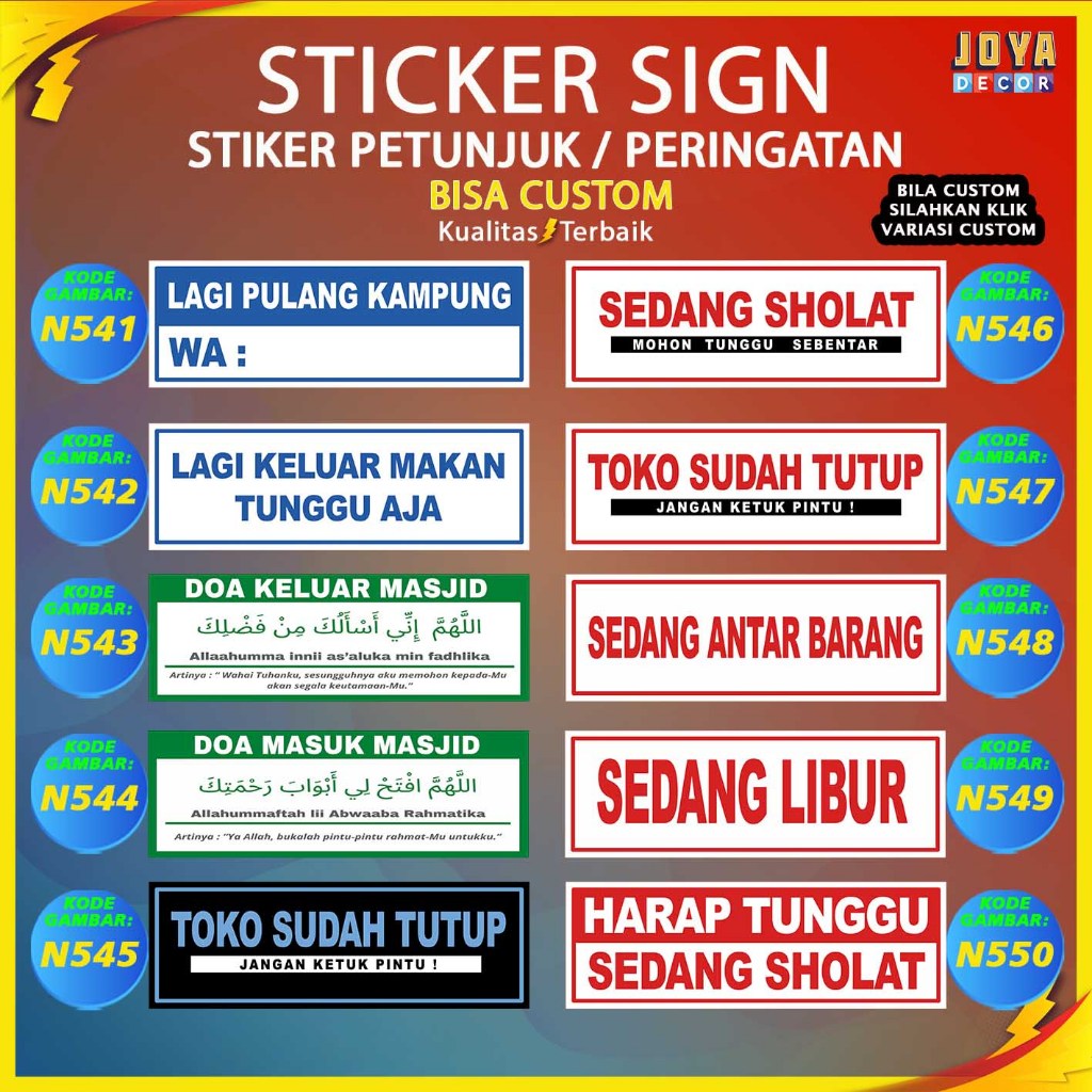 

Sticker Stiker Petunjuk Warning Pengumuman sedang antar barang sedang istirahat khusus anak' max 30kg tarif N541