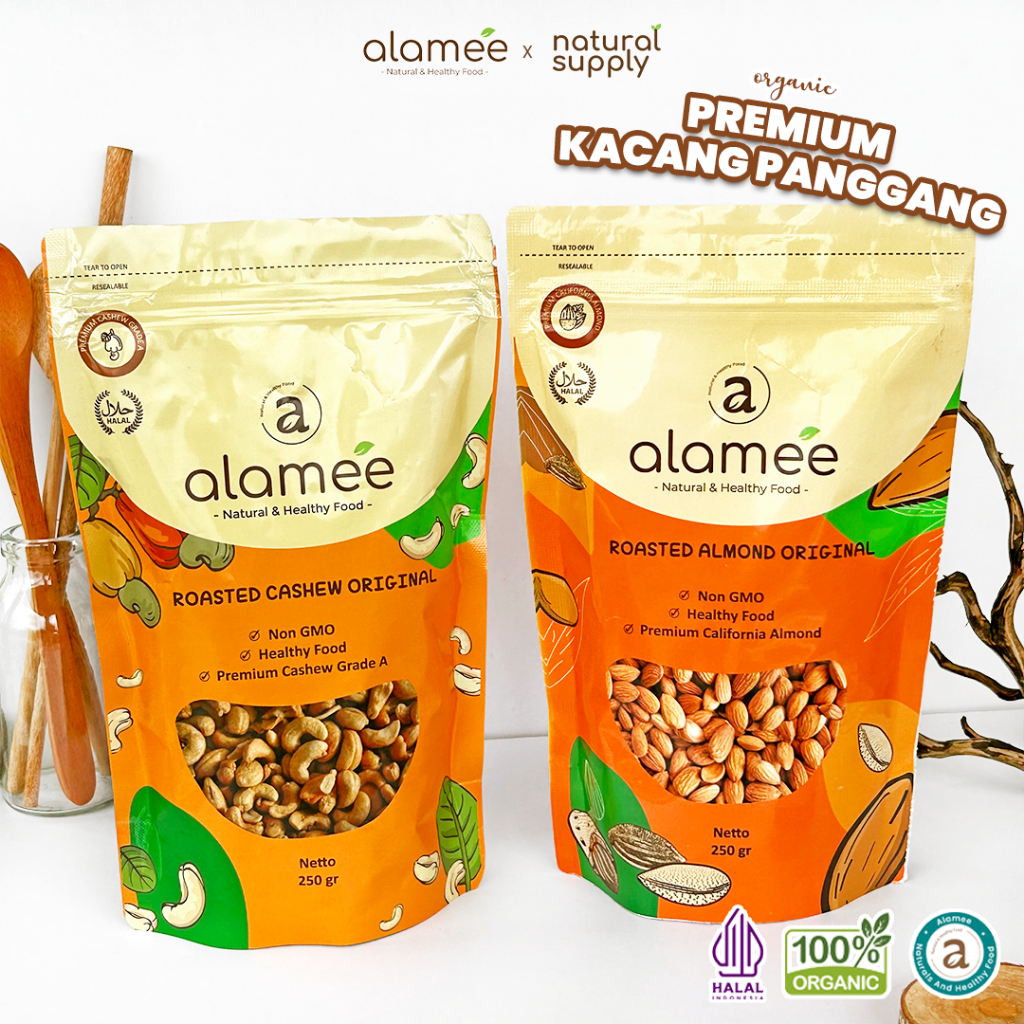 

Kacang Almond Almon Mede Walnut Pistachio Kupas Panggang Premium Roast Roasted Oven Siap Makan
