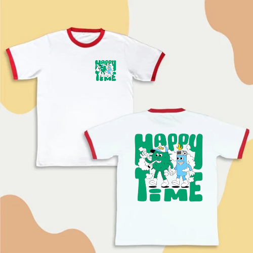 KAOS RINGER TEE HAPPY TIME UNISEX CUSTOM - TSHIRT DEWASA FREE CUSTOM DESAIN KEREN DAN NYAMAN