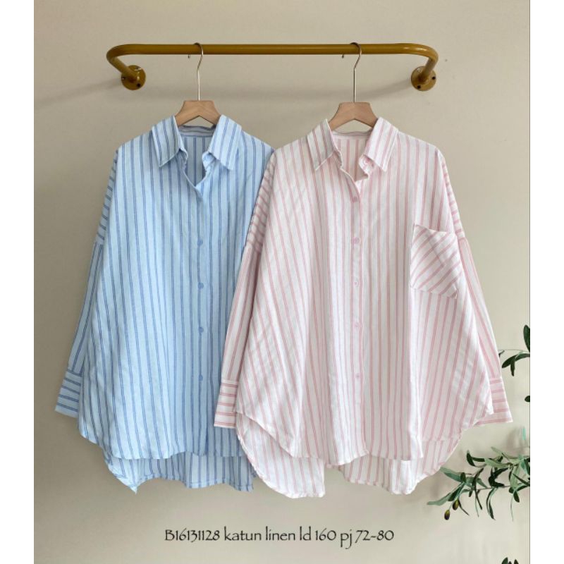 Baju Kemeja Katun Linen LD 160 / Fashion Atasan Kantor Wanita / Pakaian Jumbo Cewek / Busana Wanita 