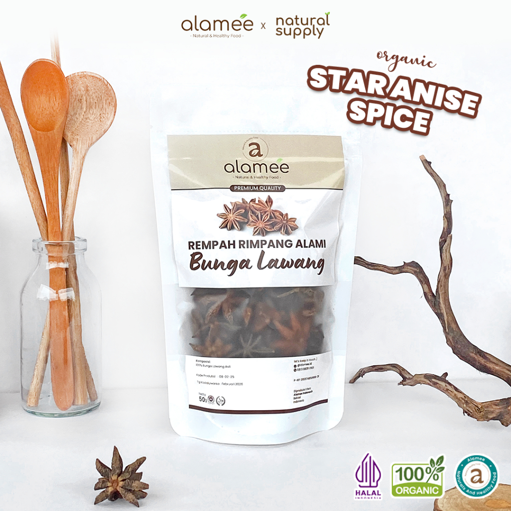 

ALAMEE Bunga Lawang Kering Pekak Star Anise Rempah Organik Alami Bumbu Seasoning Masakan Masak 50gr