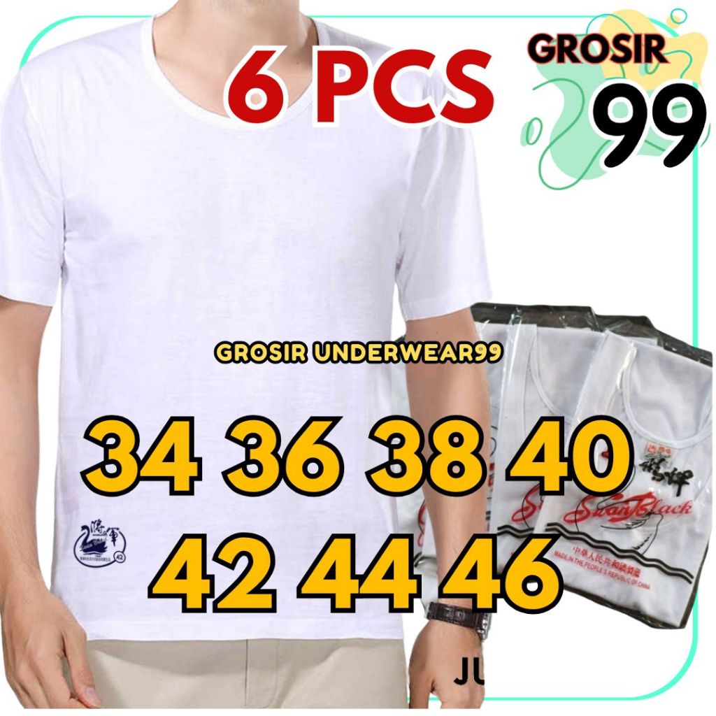 TERLARIS 6 Pcs Kaos Oblong Pria Polos Swan Brand Dunia Swans Katun Adem GROSIR99
