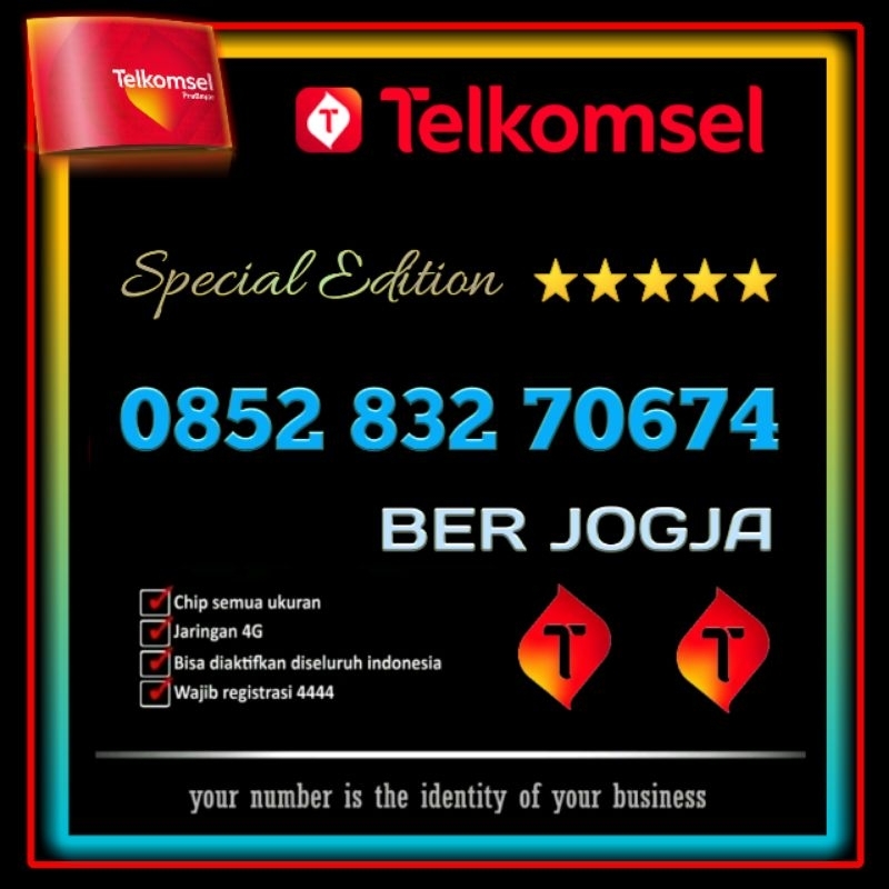 Nomor Cantik Exsclusive Berkarakter 832 70674 (BER JOGJA) spesial edition kartu perdana Telkomsel ka