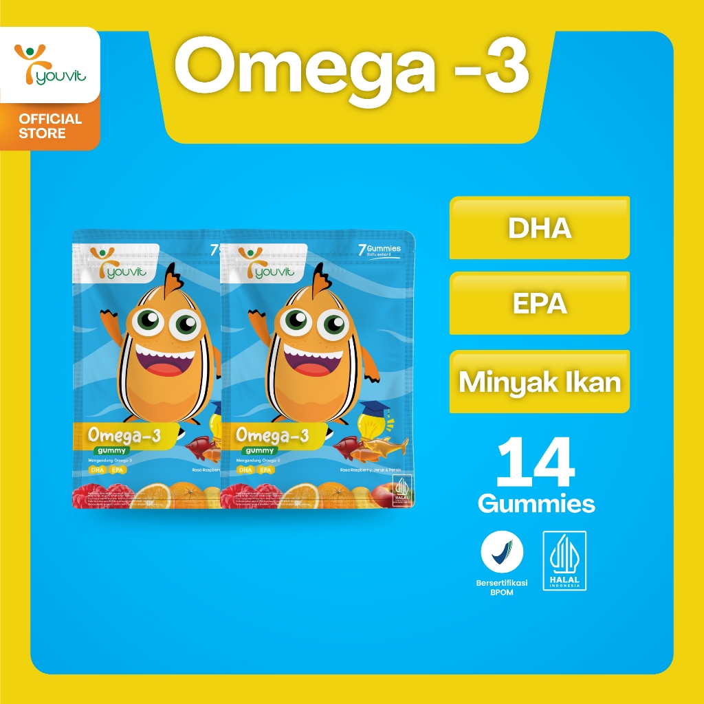Youvit Omega 3 Anak 2 Sachet (14 Hari) untuk Otak, Mata Anak (Vitamin Otak Anak)