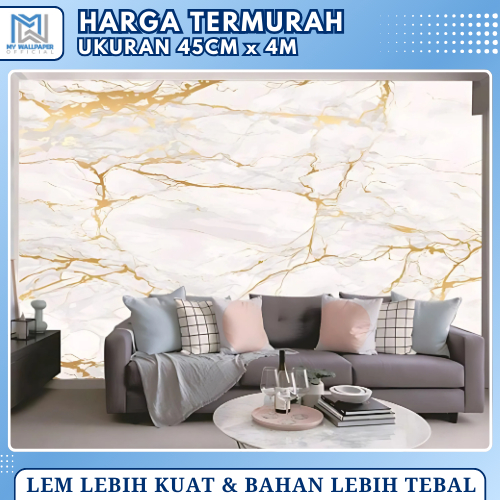 Wallpaper Sticker Dapur Walpaper Dinding Meja Motif Marmer Marble PVC Aesthetic Putih Gold Hitam New