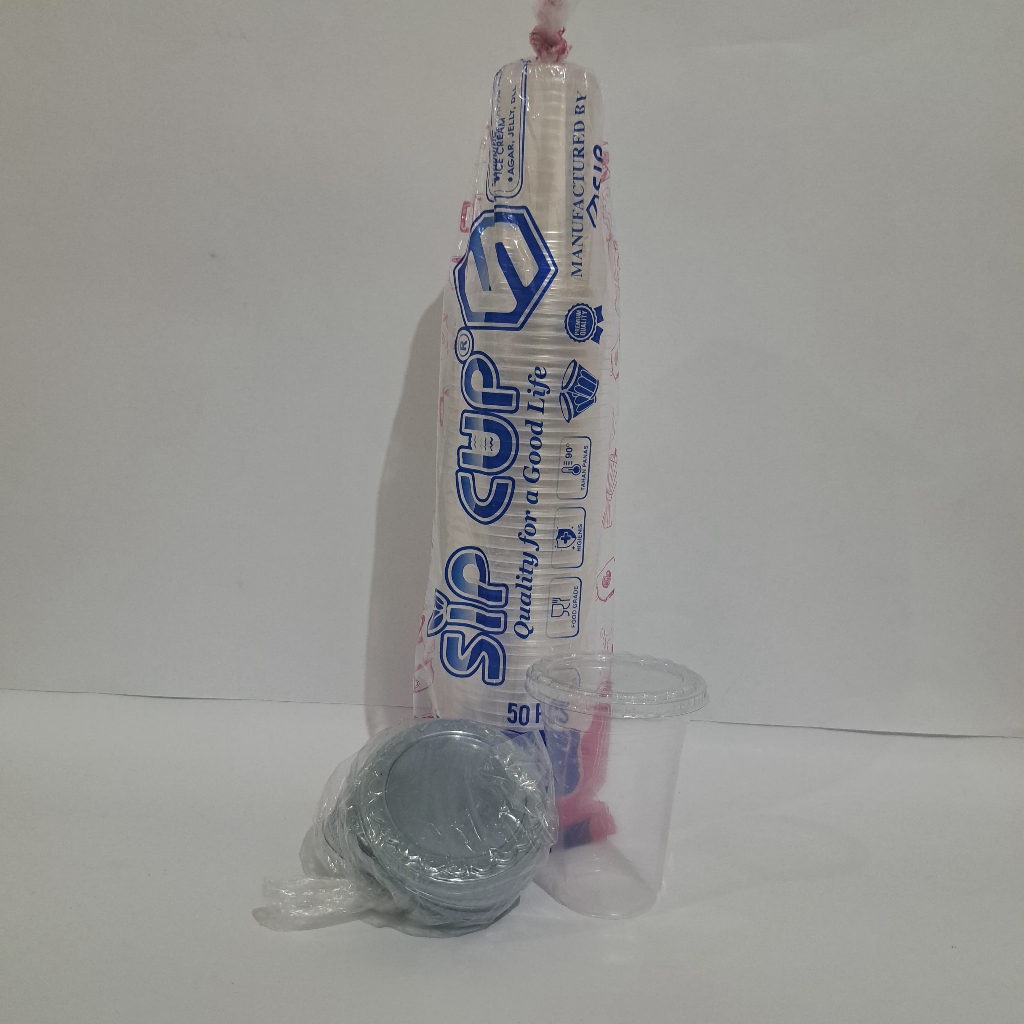 1 PAK 50 PCS GELAS PLASTIK CUP AQUA SIP / GELAS KOPI / TUTUP GELAS CUP SUSU 220ML ICE CREAM ECER