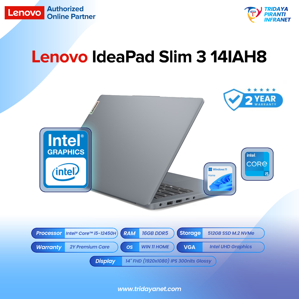 Lenovo IdeaPad Slim 3 14IAH8 Laptop Intel Core i5 16GB 512GB SSD 14" FHD - Abyss Blue/Arctic Grey