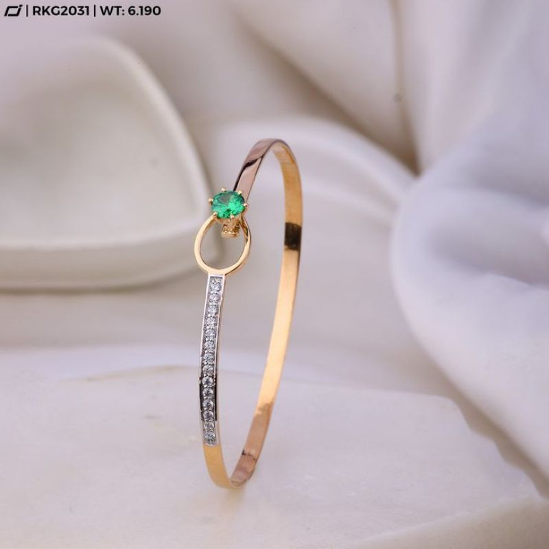 Gelang tangan emas wanita model bangle permata zircone hijau