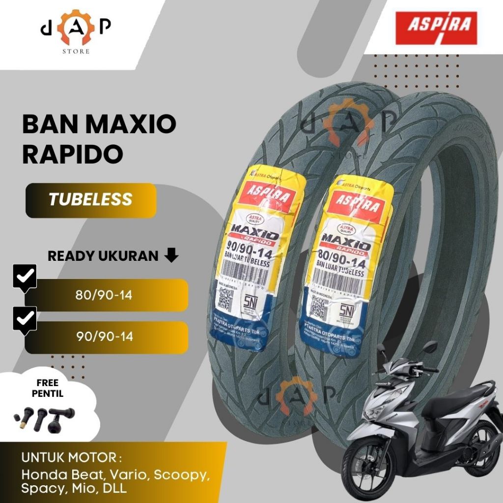 BAN ASPIRA RAPIDO 80/90 90/90 ring 14 buat motor mio, beat, vario ban depan belakang sepasang