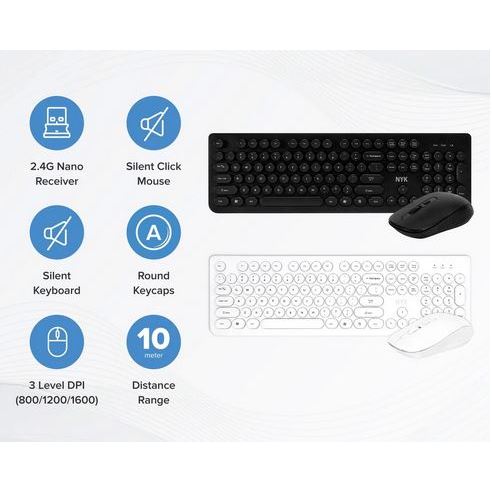 NYK Mouse Keyboard K40 NYK Putih Hitam Wireless Combo Black White / Keyboard Wireless