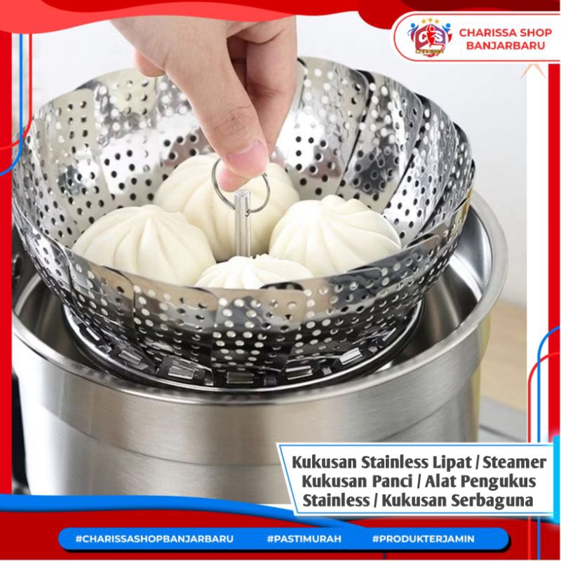 Kukusan Stainless Lipat / Steamer Kukusan Panci / Alat Pengukus Stainless / Kukusan Serbaguna